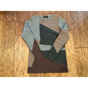 L Pure Cashmere Colorblock Sweater Women's Size Medium Brown Gray